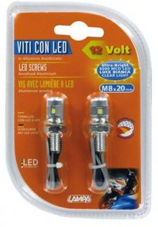 Šrouby s LED osvitem stříbrné - bílá LED, pár