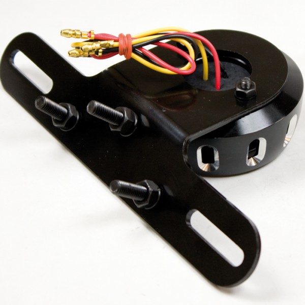 Světlo chopper "CNC" LED černé, červené sklo 70 mm s osvitem SPZ