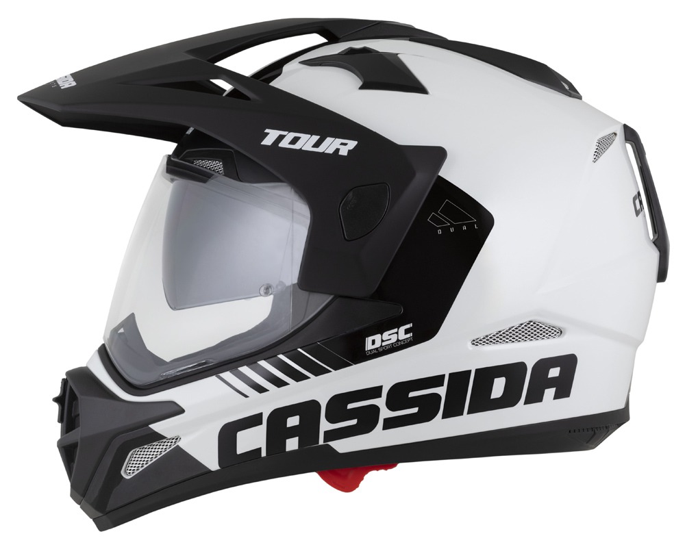 Enduro helma na motorku Cassida Tour 2.0 DUAL (bílá/černá/černý matný kšilt)