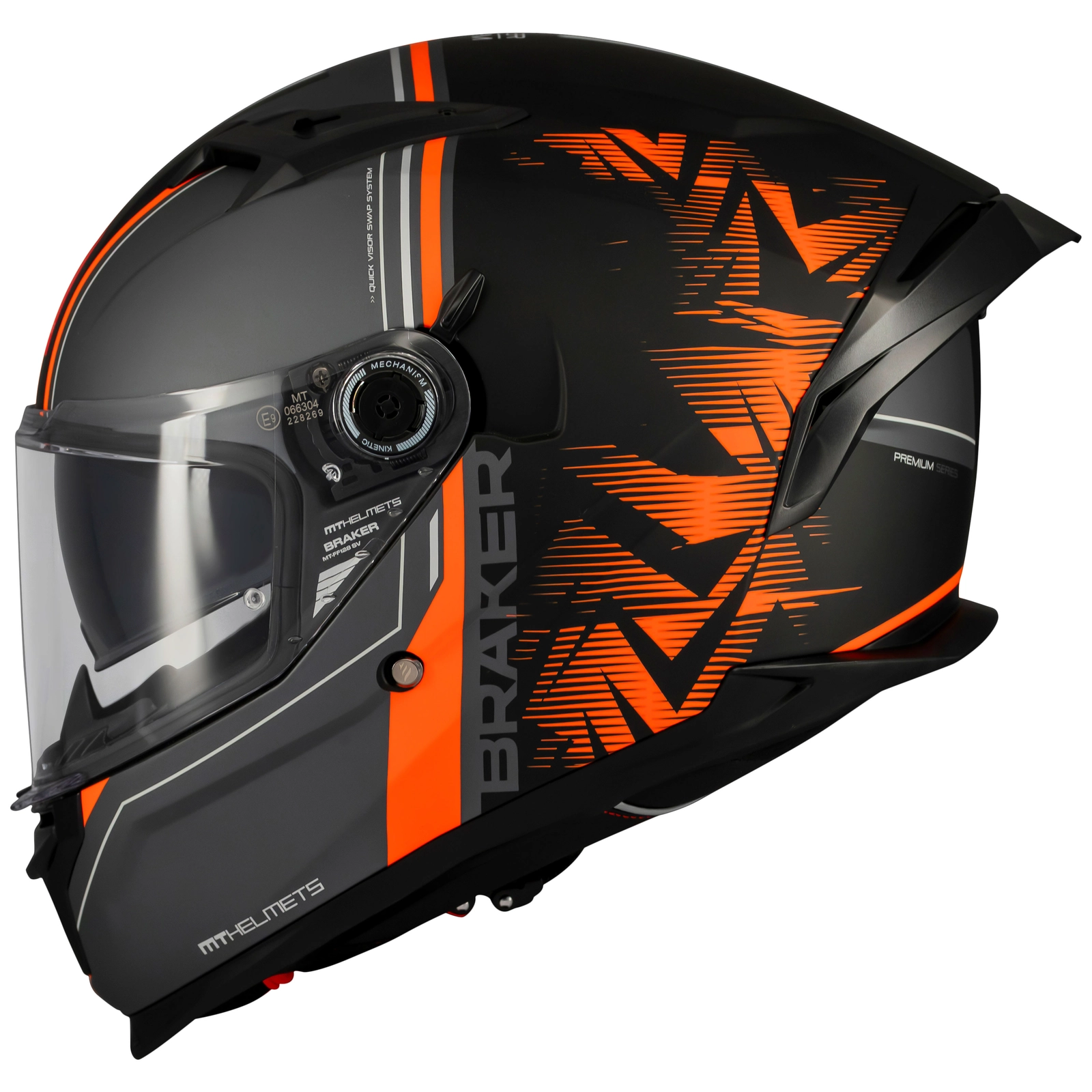 Integrální helma na motorku MT BRAKER SV Charm matná černo-oranžová (5 hvězd v nárazovém testu SHARP)