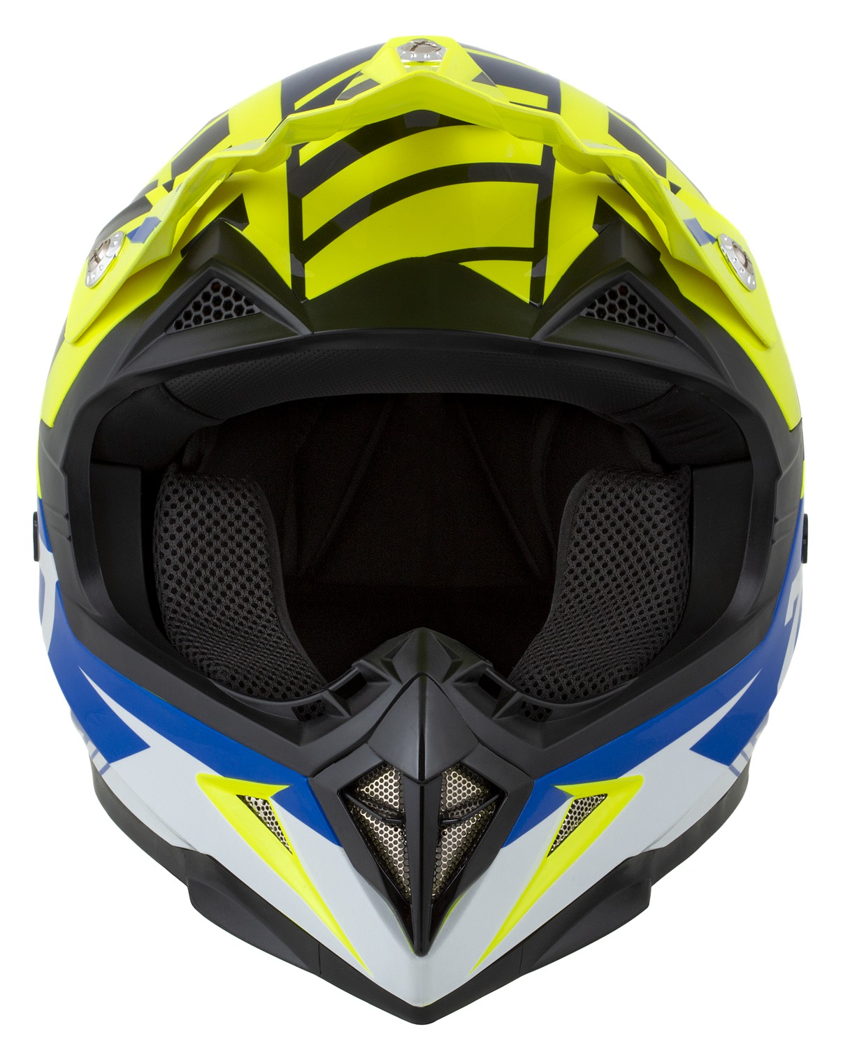 Dětská motokrosová helma na motorku ZED X1.9D TARGA (žlutá fluo/modrá/černá/bílá), na moto i čtyřkolku