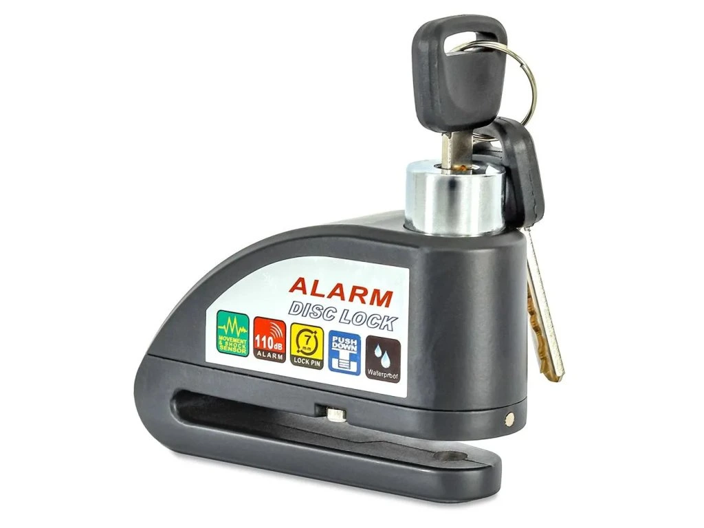 Kotoučový zámek na motorku s alarmem 110db TXR, černý