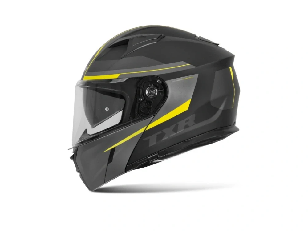 Výklopná přilba na motorku TXR Rival černo-šedo-fluo žlutá matná