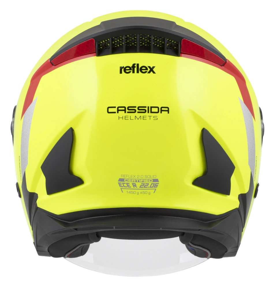 Helma na motorku CASSIDA Reflex 2.0 Safety, (žlutá fluo/červená/šedá/stříbrná reflexní)