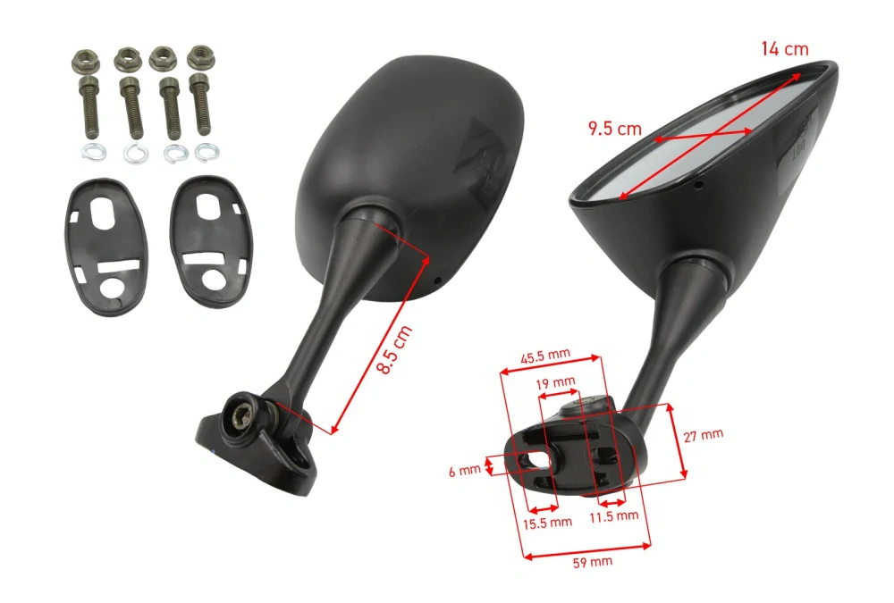 Zrcátka SEFIS "SUPERSPORT 454" do kapot na sportovní motorky, universální pár, Honda CBR 600F / CBR 900RR / 929RR / 954RR / VTR1000