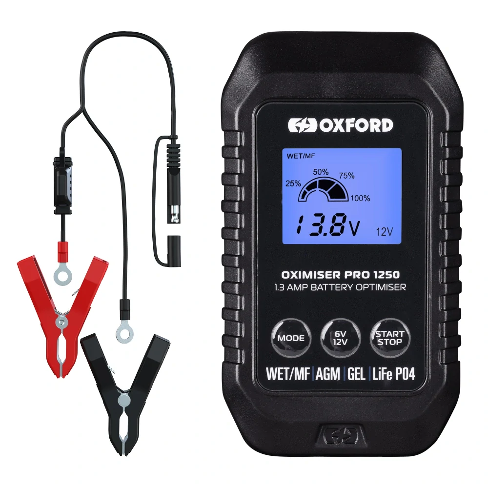 Nabíječka moto baterií OXFORD Oximiser Pro 1250 (1,3A, 6/12V, 3,5-40Ah), olověné/AGM/GEL/Lithiové