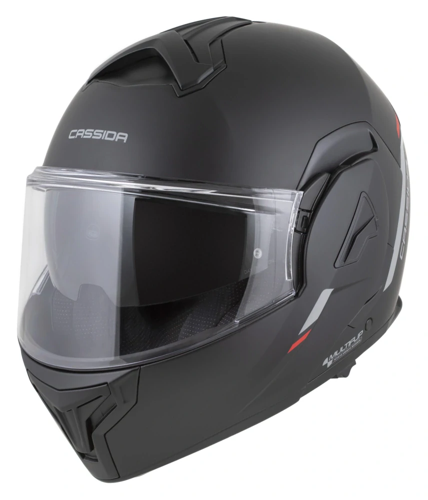 Překlopná helma na motorku CASSIDA MultiFlip Solid (černá matná/červená/šedá) + pinlock v ceně