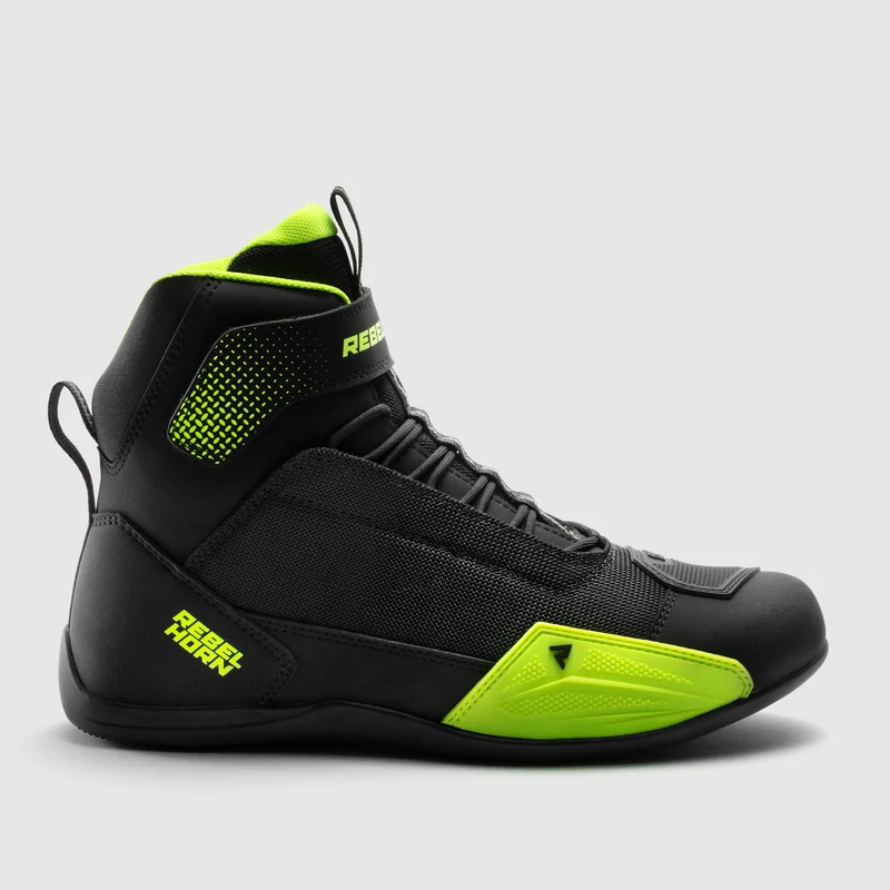 Boty na motorku Rebelhorn SWIFT FLUO YELLOW, nízké šněrovací s bočním zipem