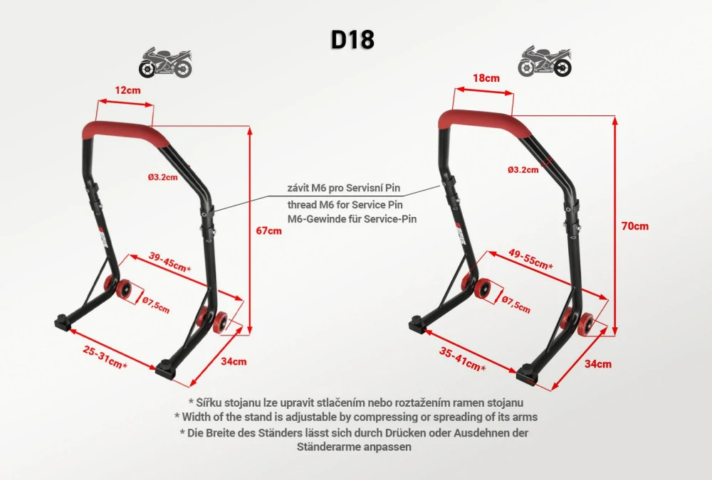 Universální přední moto stojan SEFIS D18, Vidličky 