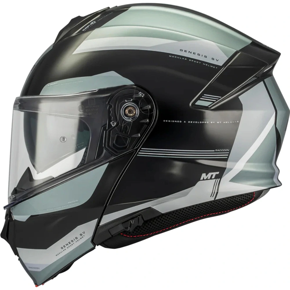 Výklopná helma na motorku MT Genesis SV Raccoon B12 černo-šedá lesklá