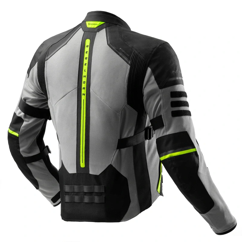 Letní bunda na motorku REBELHORN SCANDAL 3 BLACK GREY FLUO YELLOW, pánská