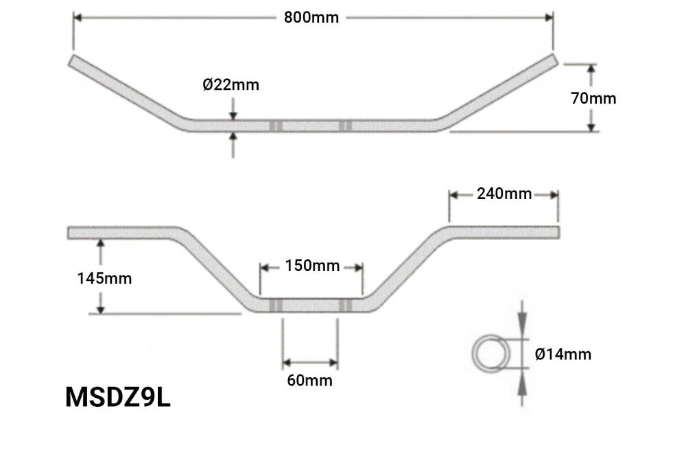 Řidítka na motorku M-Style hliníková 22 mm, černá lesklá 800 mm
