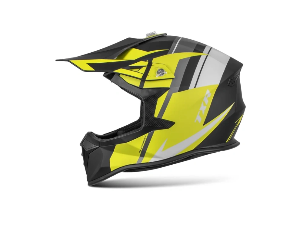 Motokrosová helma na motorku TXR Fury, černo-šedo-bílo-žlutá matná