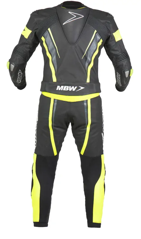 Kožená kombinéza na motorku MBW Flash Yellow (černá/žlutá fluo), 2-dílná moto kombinéza + DOPRAVA ZDARMA