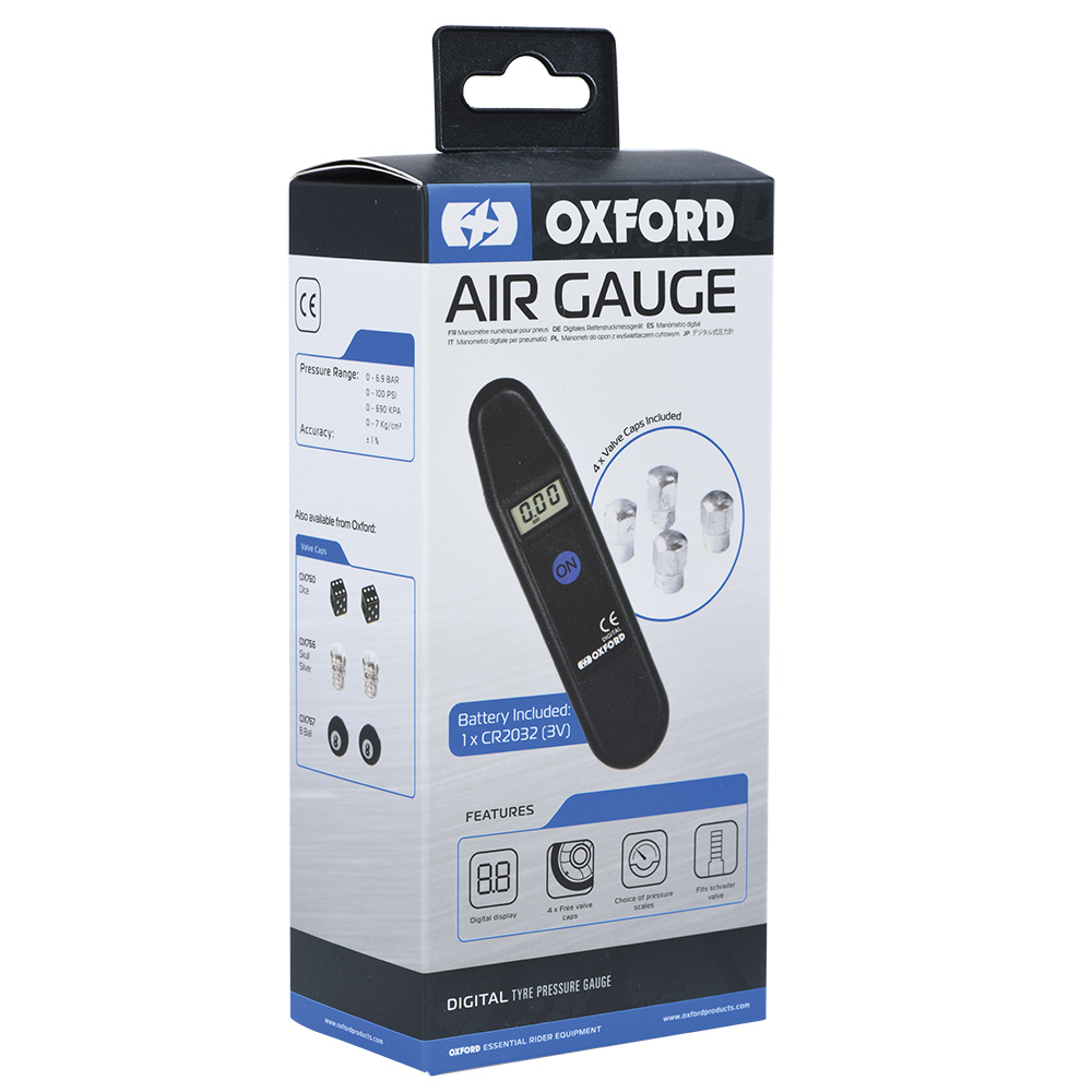 Digitální pneuměřič (tlakoměr) na motorku OXFORD Air Gauge černý