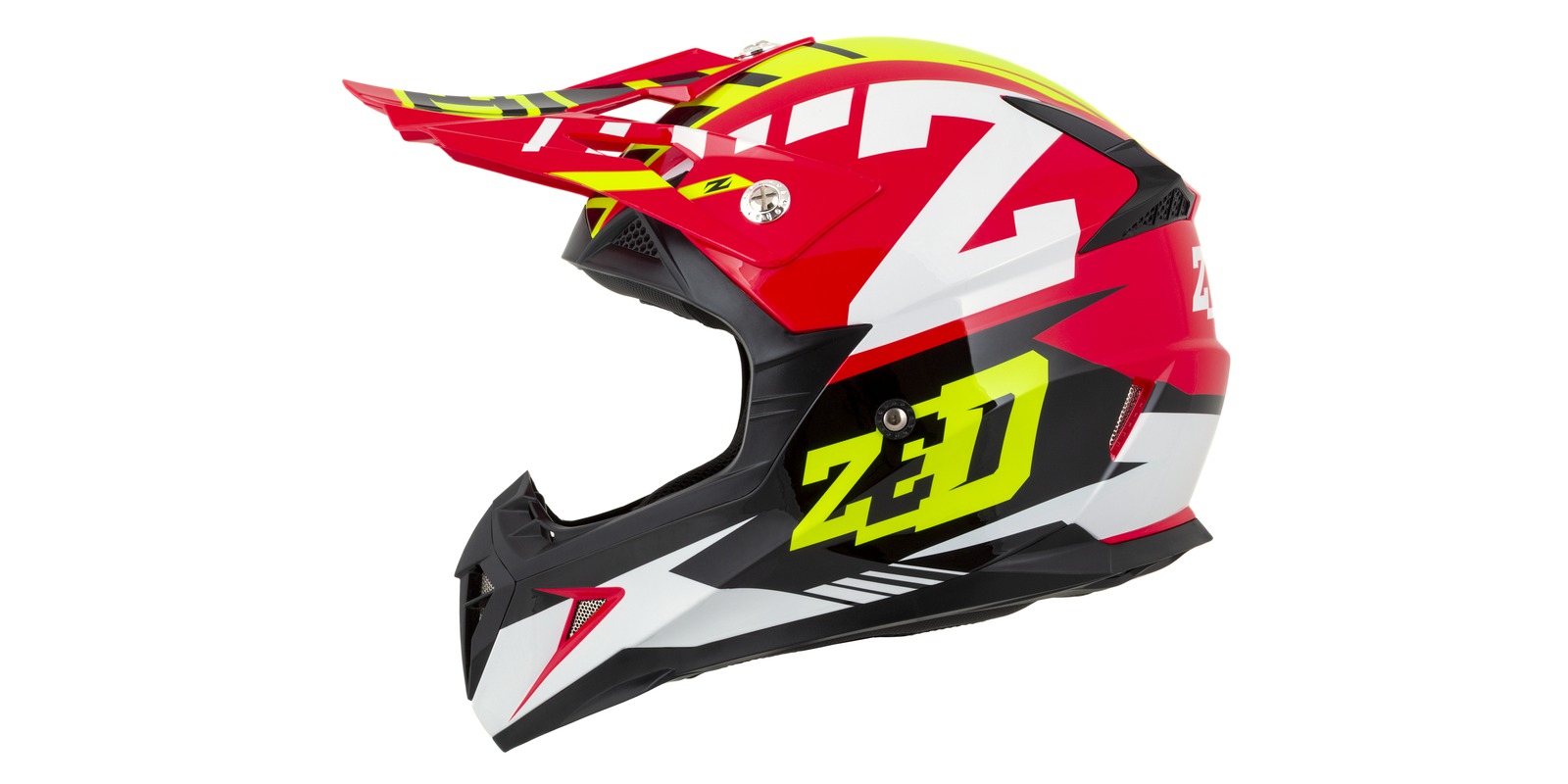 Dětská motokrosová helma na motorku ZED X1.9D TARGA (ČERVENÁ/ŽLUTÁ FLUO/ČERNÁ/BÍLÁ), na moto i čtyřkolku