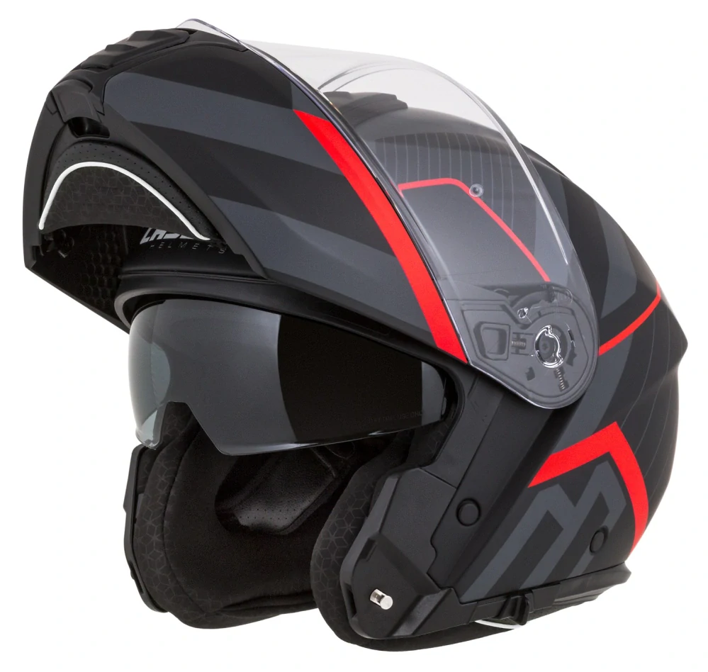 Cassida MODULO 2.1 PROFILE (ČERNÁ MATNÁ/ŠEDÁ/ČERVENÁ), výklopná helma na motorku (sklolaminát)