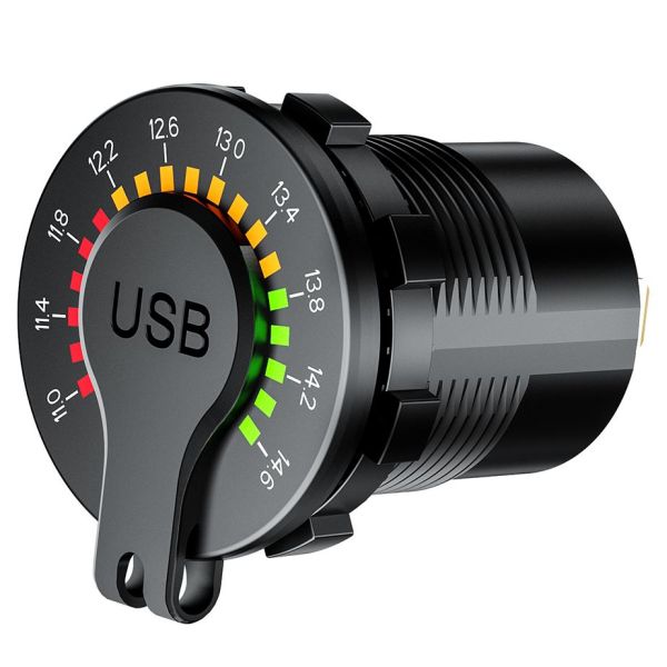 USB 2x zásuvka na motorku s voltmetrem a vypínačem, vestavná