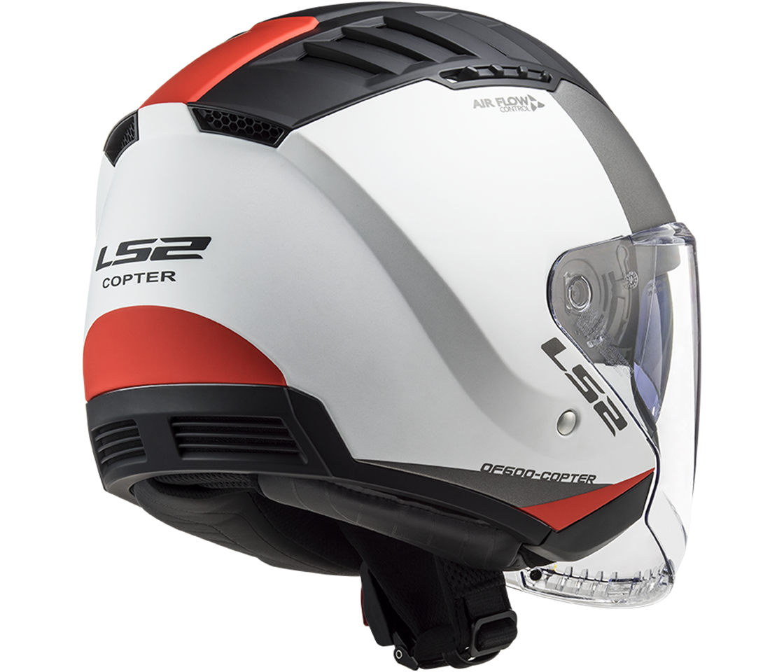 Helma na motorku LS2 OF600 Copter II URBANE Matt White Red, se sluneční clonou