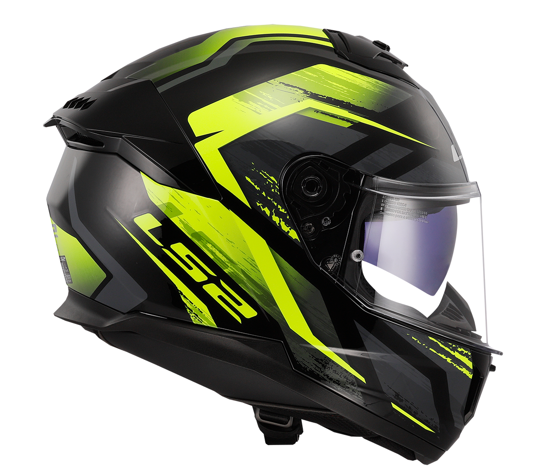 LS2 FF808 STREAM II FURY BLACK H-V YELLOW, integrální helma na motorku se sluneční clonou