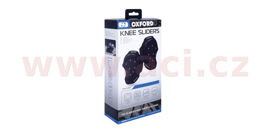Kolenní Slidery na motorku Oxford ROK DROP SPARKIE (ČERNÉ, S KOVOVÝMI ČEPY PRO JISKŘÍCÍ EFEKT, PÁR)