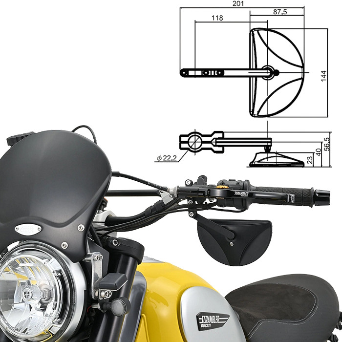 Zrcátko na motorku SUMO Daytona "D-MIRROR-19" (Scrambler, SUPERMOTO, ENDURO, NAKED)