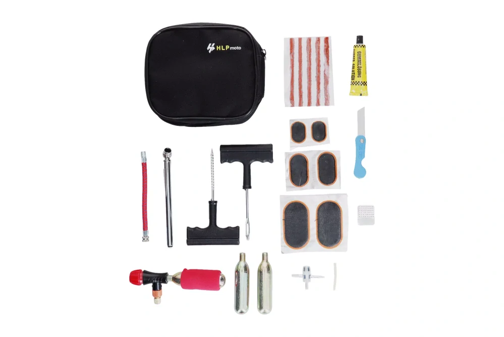 Sada na opravu bezdušových i dušových pneu kompletní HLP (knoty+záplaty+bombičky+příslušenství), na motorku