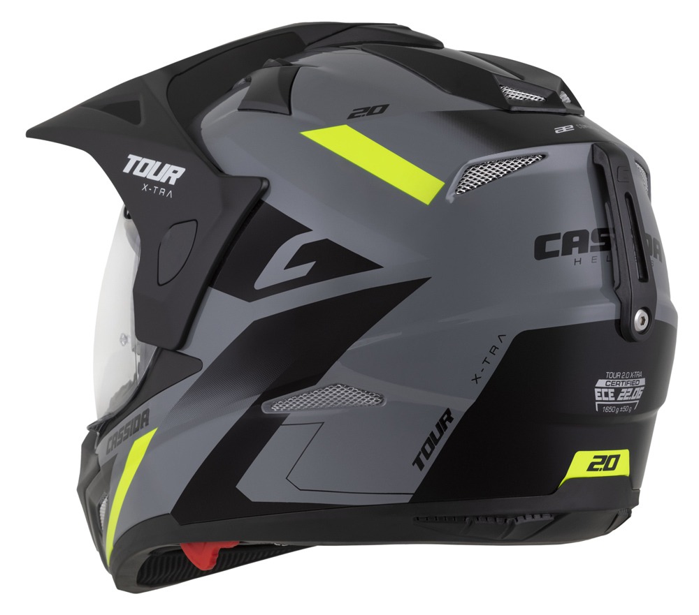 Enduro helma na motorku Cassida Tour 2.0 X-tra (šedá/žlutá fluo/černá/černý matný kšilt)