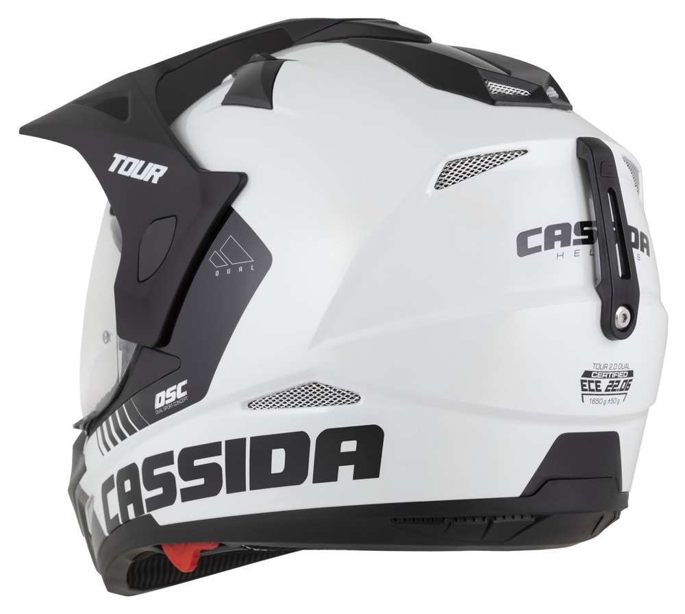 Enduro helma na motorku Cassida Tour 2.0 DUAL (bílá/černá/černý matný kšilt)
