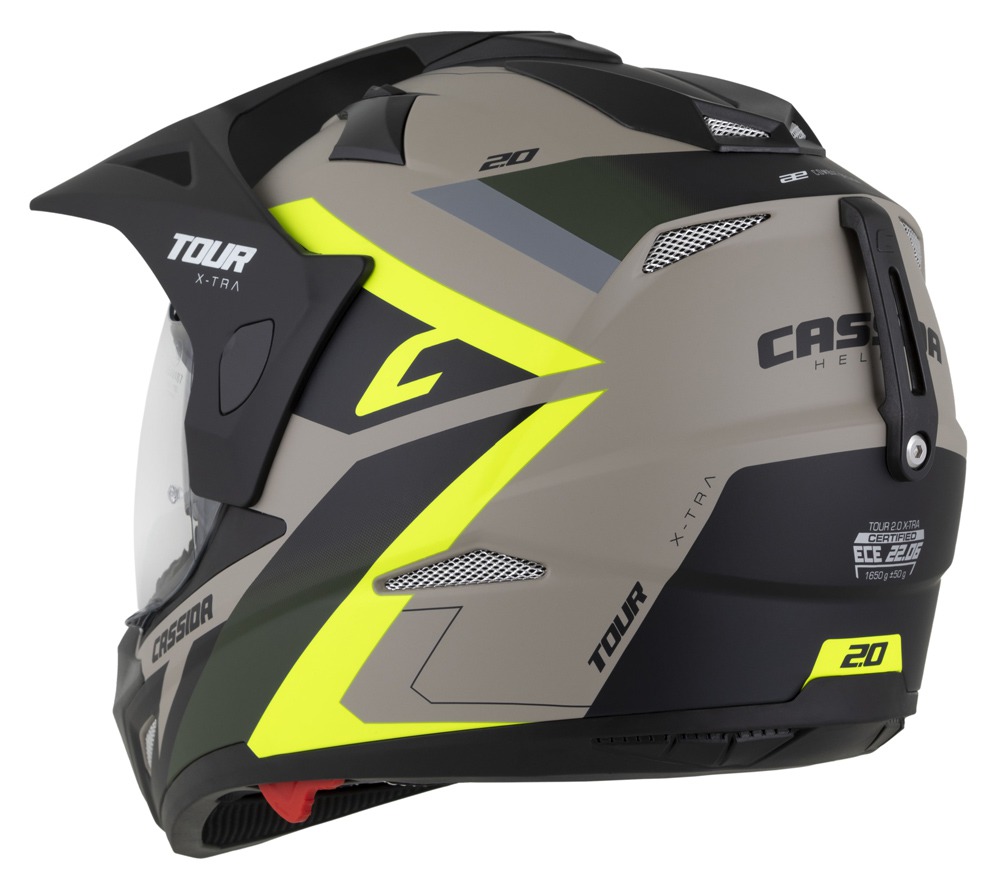 Enduro helma na motorku Cassida Tour 2.0 X-tra (písková matná/žlutá fluo/zelená/černá)