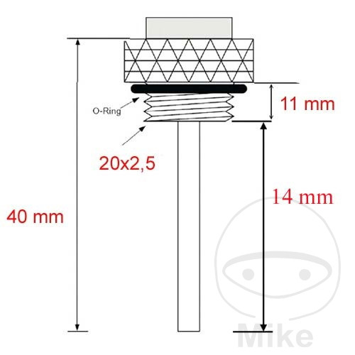 Olejový teploměr černý na moto Honda, Kawasaki, Triumph, Yamaha (CBR 600 F, CBR 600 RR, KLX 650, ZX-9R, ZXR 750, Daytona 955, Speed Triple 955, Sprint 955, Tiger 900, SR 250, XS 400, XT 250, XV 125/250 Virago, XVS 125 Drag Star, MZ 1000)