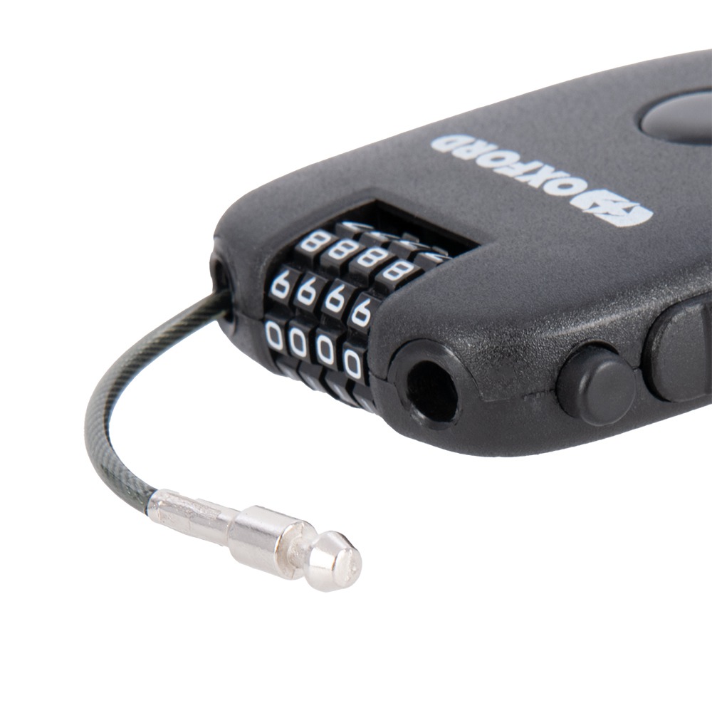 Svinovací lankový zámek na helmu a oblečení Oxford RETRA CABLE COMBINATION LOCK, (délka 0,75 m, tl. 2,4 mm, černý)