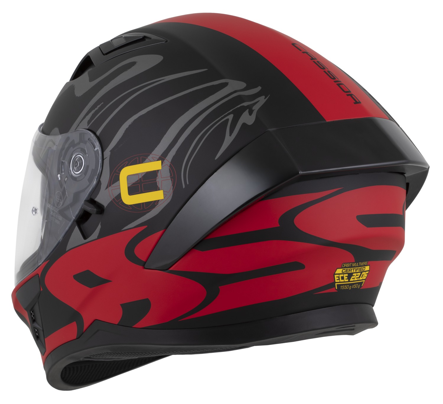 Integrální helma na motorku CASSIDA Orbit Multivers (černá matná/červená/šedá/žlutá)