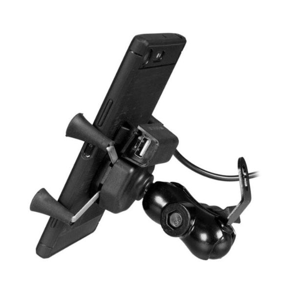 Držák telefonu s objímkou na řídítka/pod zrcátko s USB zásuvkou na motorku "4RIDE"