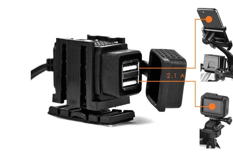 USB moto zásuvka "MINI" na řidítka, 2x USB zásuvka na motorku 