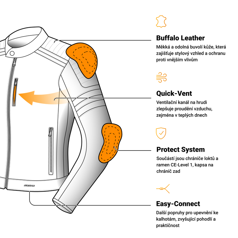 Ozone COLT černá, pánská kožená bunda na motorku