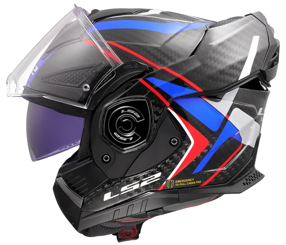 LS2 FF901 Advant X CARBON FUTURE II Gloss White Blue, překlápěcí helma na motorku