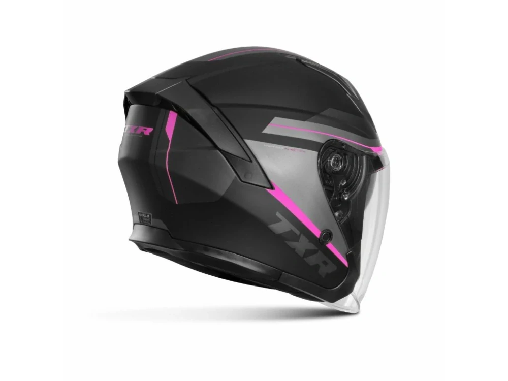 Otevřená dámská helma na motorku/skútr TXR City černo-šedo-růžová matná, se sluneční clonou