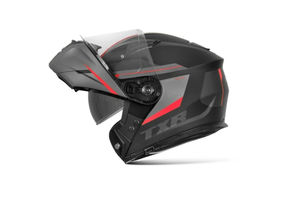 Výklopná přilba na motorku TXR Rival černo-šedo-červená matná