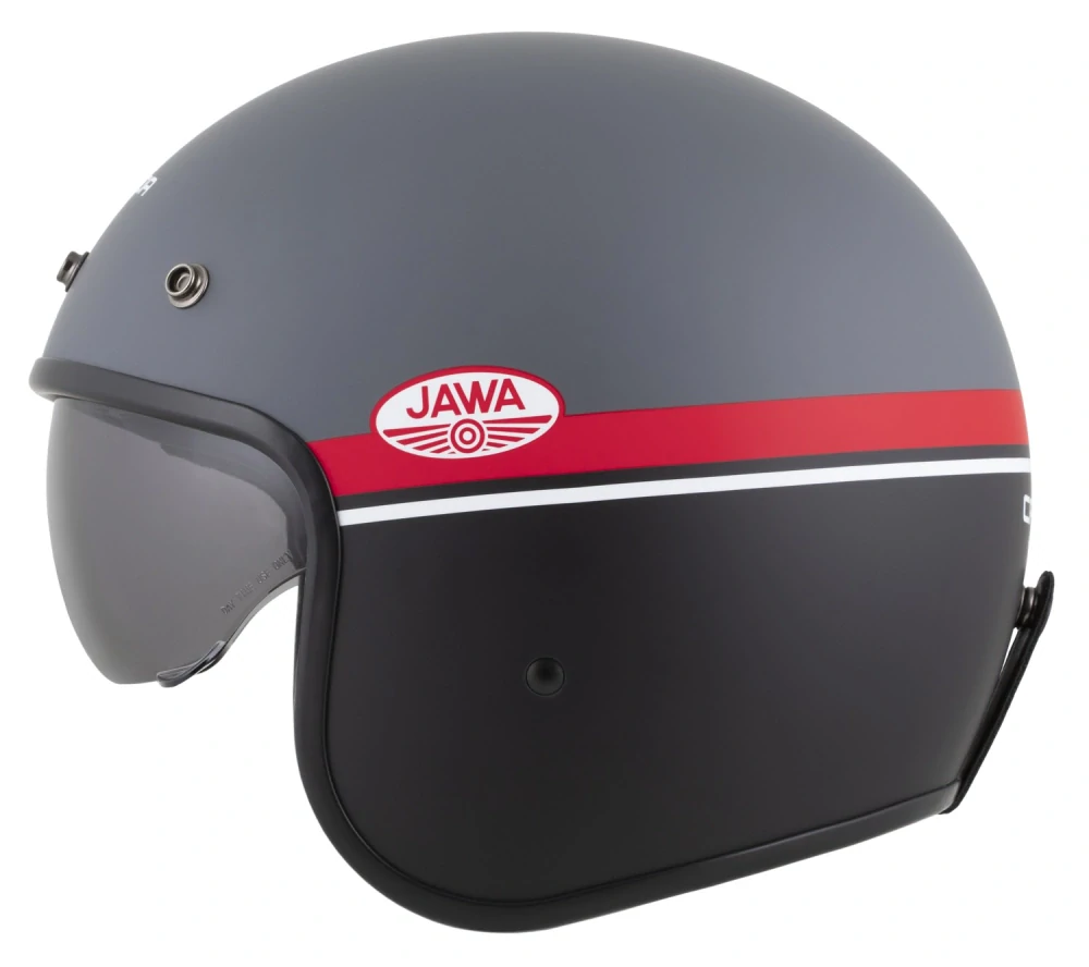 Přilba CASSIDA Oxygen 2.0 Jawa OHC (šedá matná/červená/černá/bílá), klasická helma na motorku