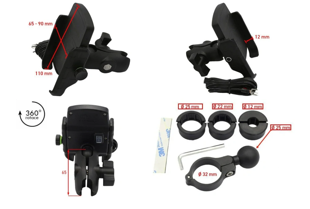 Držák telefonu na motorku SEFIS EW 2 s bezdrátovým nabíjením a objímkou