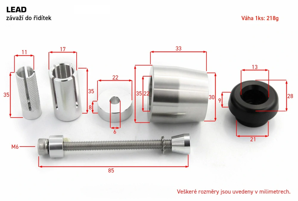 Závažíčka do moto řidítek SEFIS LEAD univerzální + pro montáž zrcátek, černá ocelová (2x218 g)