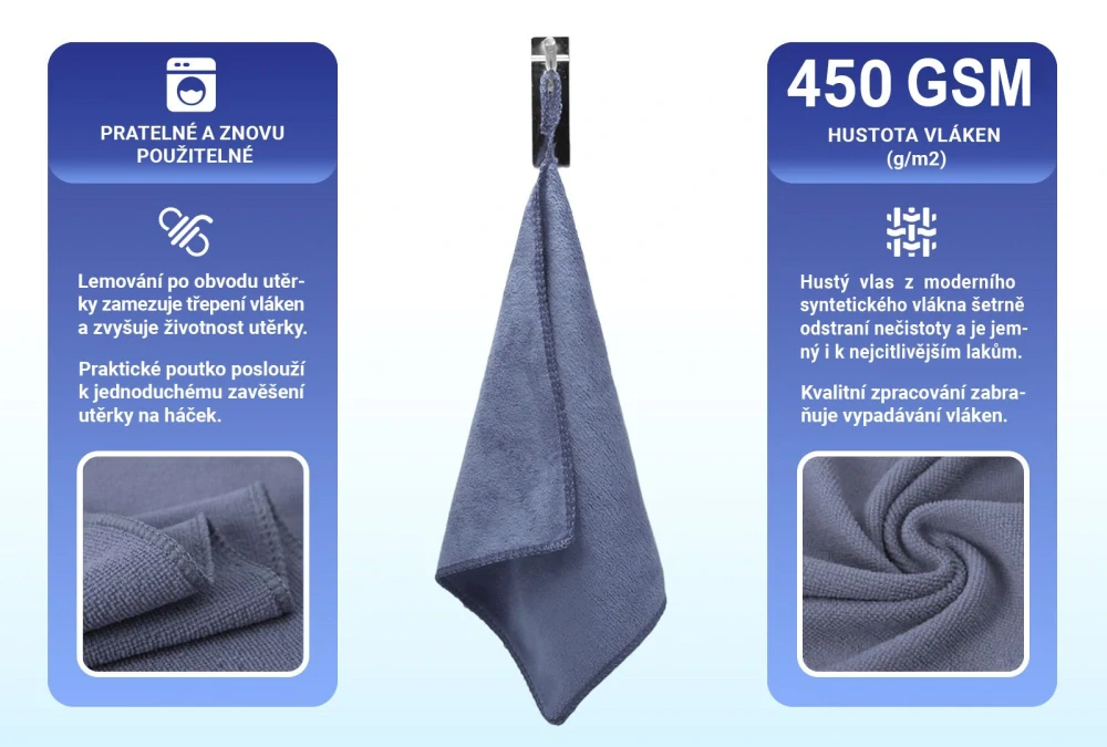 Mikrovláknová čisticí utěrka 4ks GSM450 25*25cm šedá