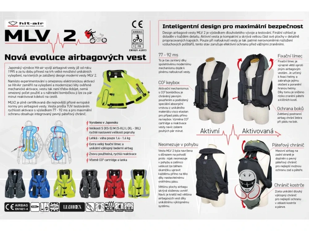 HIT-AIR MLV 2 AIRBAG VESTA na motorku REFLEXNÍ ŽLUTÁ, velikost MEDIUM (S-XL)