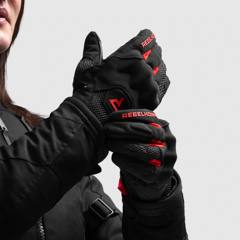 Dámské Rukavice na motorku REBELHORN CORE WOMAN BLACK/RED, letní