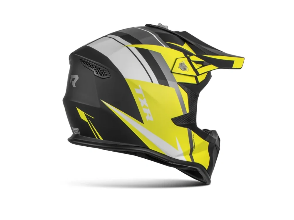Motokrosová helma na motorku TXR Fury, černo-šedo-bílo-žlutá matná