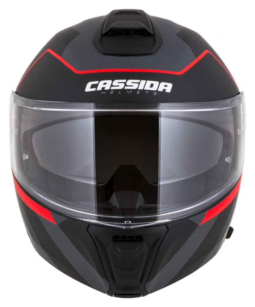 Cassida MODULO 2.1 PROFILE (ČERNÁ MATNÁ/ŠEDÁ/ČERVENÁ), výklopná helma na motorku (sklolaminát)