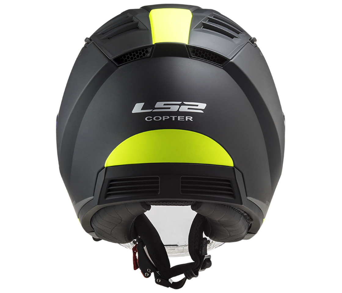 Helma na motorku LS2 OF600 Copter II URBANE Matt Black H-V Yellow, se sluneční clonou