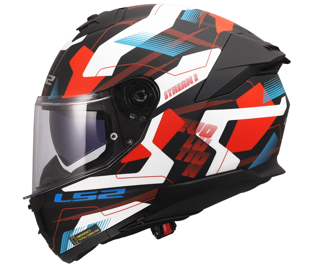 LS2 FF808 STREAM II MIKA Matt White Blue, integrální helma na motorku se sluneční clonou