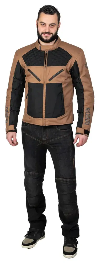 Bunda na motorku MBW ACE BLACK-BROWN, textilní "retro" pánská 3- vrstvá moto bunda + DOPRAVA ZDARMA